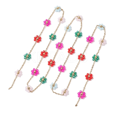 Colorful Glass Beaded Flower Link Chains AJEW-JB01209-01-1