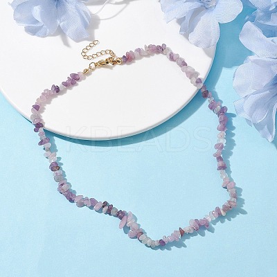 Natural Lepidolite/Purple Mica Stone Chip Beaded Necklace NJEW-JN04616-04-1