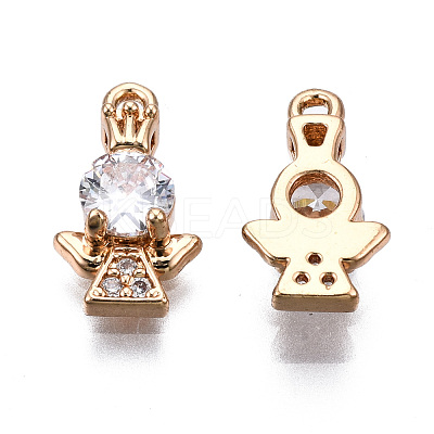 Brass Micro Pave Clear Cubic Zirconia Charms KK-S359-100-RS-1