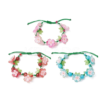 3Pcs Floral Acrylic Beads Braided Bead Bracelets for Women BJEW-MZ00184-1