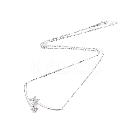 Rhodium Plated 925 Sterling Silver Clear Cubic Zirconia Star Pendant Necklace Making STER-T007-104P-1