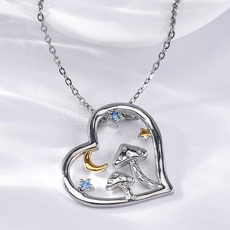 Brass Blue Cubic Zirconia Mushroom Heart Pendant Necklaces for Women LS-NJEW-C067-01P-1
