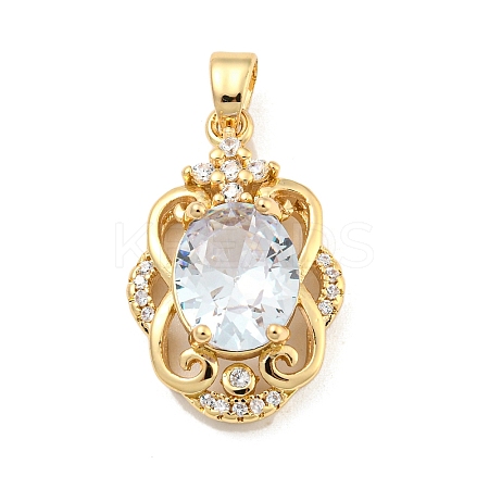 Brass Micro Pave Clear Cubic Zirconia Pendants X-KK-P263-26KCG-03-1