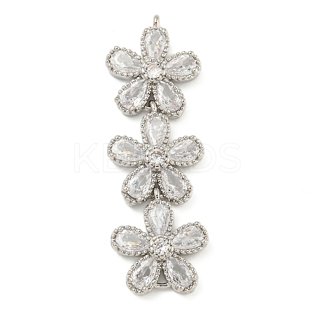 Brass Pave Clear Cubic Zirconia Three Flower Links Connector Charms KK-P277-51P-1