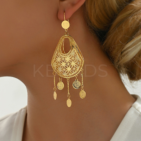 Alloy Hollow Coin Hoop Earrings for Middle Eastern Bride Wedding Jewelry JG4964-1