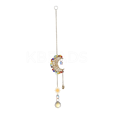 Iron Wire Winding Moon Chandelier Decor Hanging Prism Ornaments LS-HJEW-M002-23G-1