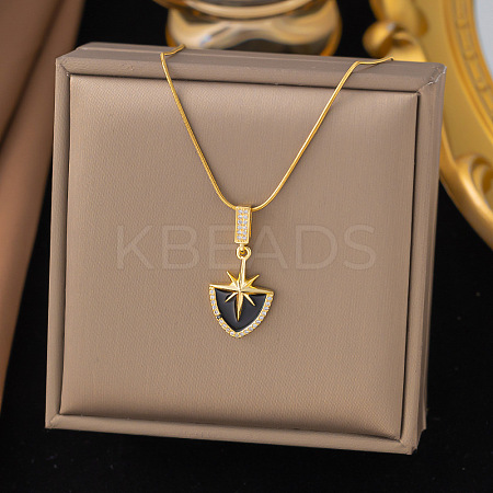 304 Stainless Steel & Rhinestone & Enamel Pendant Necklaces for Women NJEW-G157-03G-1