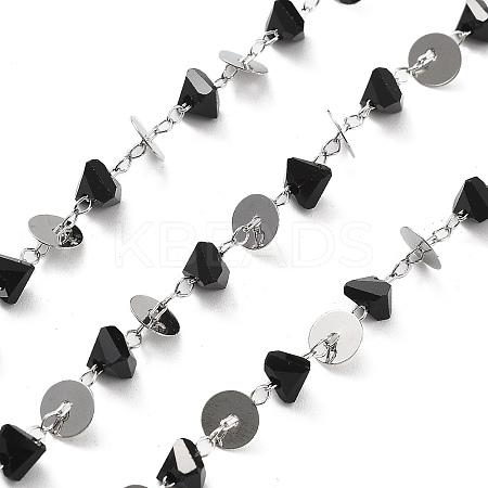 Handmade Brass & Glass Bead Flat Round Chains CHC-L051-05P-1