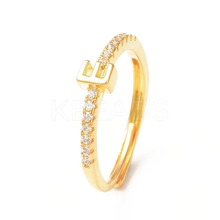 Clear Cubic Zirconia Initial Letter Adjustable Ring RJEW-C052-01G-E-1