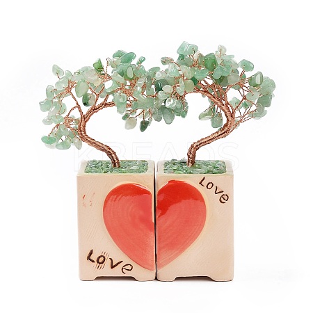 Heart Money Tree Natural Natural Green Aventurine Bonsai Display Decorations DJEW-G027-16RG-04-1
