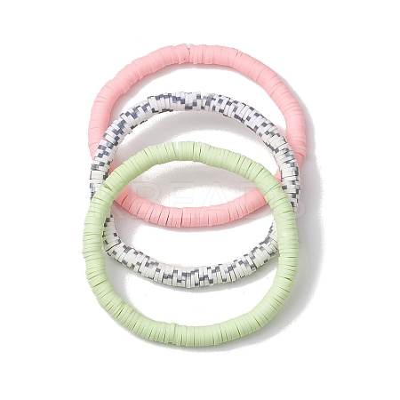 3Pcs 3 Colors Polymer Clay Disc Beaded Stretch Bracelet Sets BJEW-JB10440-01-1