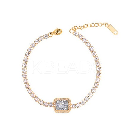 Elegant European Stainless Steel Pave Clear Cubic Zirconia Link Bracelets for Women PD8073-6-1