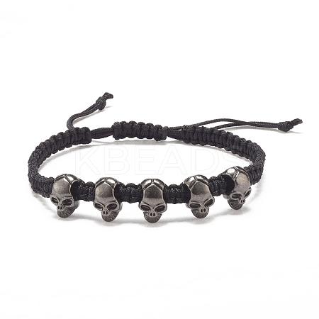 Skull Alloy Braided Bead Bracelet BJEW-JB07861-01-1