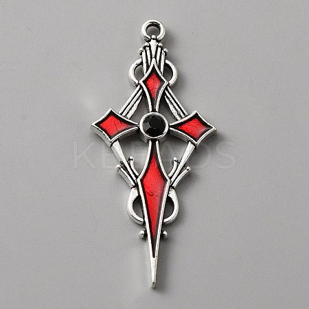 Jet Rhinestone Cross Pendatn with Red Enamel LS-ENAM-WH0001-06AS-03-1