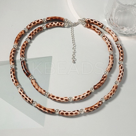 Plastic & Resin Leopard Skin Print Curved Tube Double Layer Necklaces for Women NJEW-Q038-01A-1