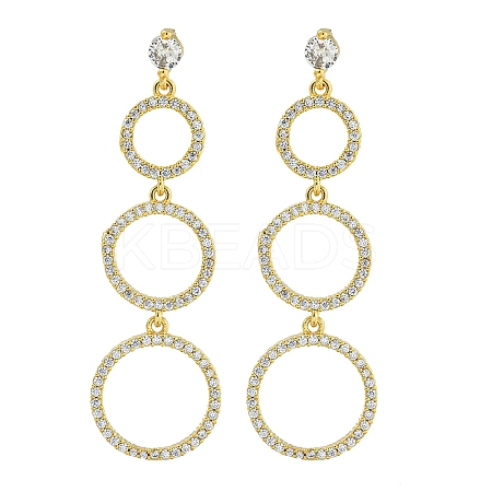 Ring Brass Clear Cubic Zirconia Dangle Stud Earrings EJEW-Q390-03G-1