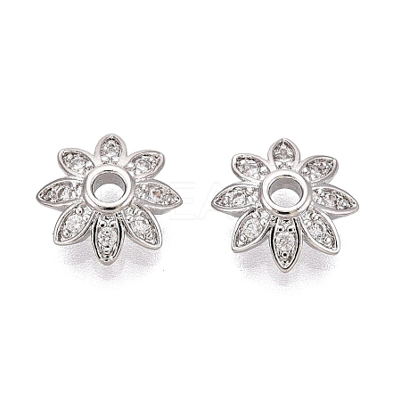 Brass Micro Pave Clear Cubic Zirconia Bead Caps KK-Q071-06P-02-1
