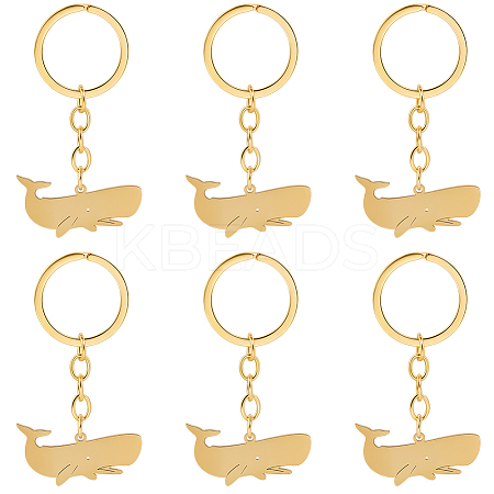 6Pcs Whale Stainless Steel Pendants Keychain KEYC-BBC0001-12B-1