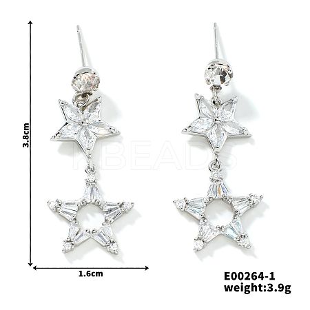 Copper Hollow Zirconia Pentagram Earrings XV4508-1-1