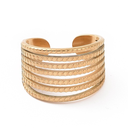 Ion Plating(IP) 304 Stainless Steel Multi Line Wide Open Cuff Ring for Women RJEW-L103-39G-1