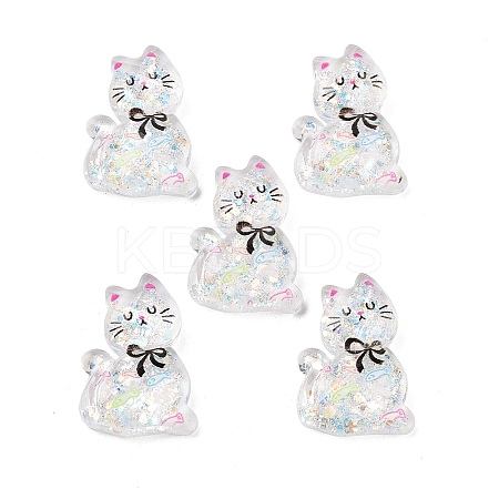 Transparent Resin Bowknot Kitten Decoden Cabochons RESI-M045-07D-1