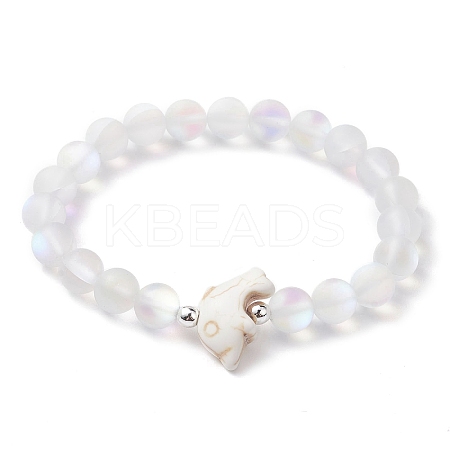 Beach Dolphin Dyed Synthetic Turquoise Bead Bracelets BJEW-JB10251-03-1