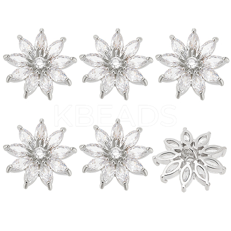6Pcs 1-Hole Alloy Micro Pave Clear Cubic Zirconia Shank Buttons BUTT-FG0001-27-1