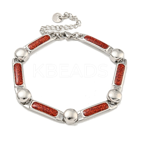 304 Stainless Steel Enamel Rectangle Link Chain Bracelets with Glitter Powder BJEW-S153-04P-03-1