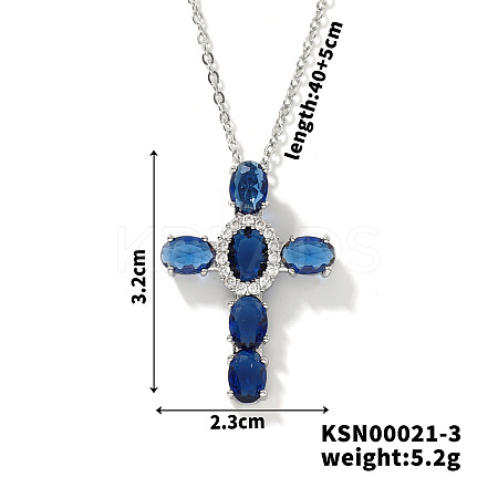 Brass Pave Cubic Zirconia Cross Pendant Necklaces LS-CU6638-2-1