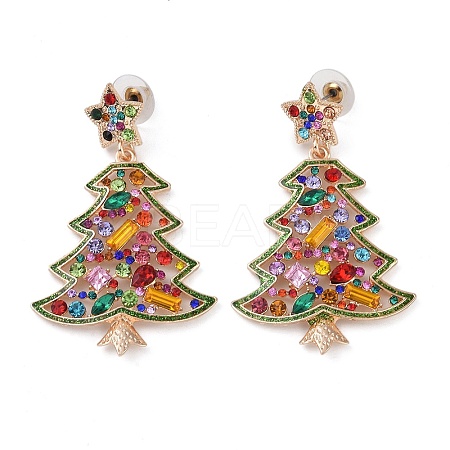Christmas Tree Alloy Colorful Rhinestone Dangle Stud Earrings for Women LS-EJEW-L203-10KCG-1