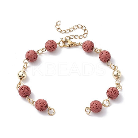 Dyed Natural Lava Rock Round Beaded Chain Bracelet Making AJEW-JB01206-03-1