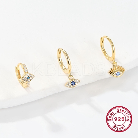 3 Pcs 3 Style Cubic Zirconia Horse Eye Dangle Hoop & Stud Earrings Set EJEW-F317-02G-1