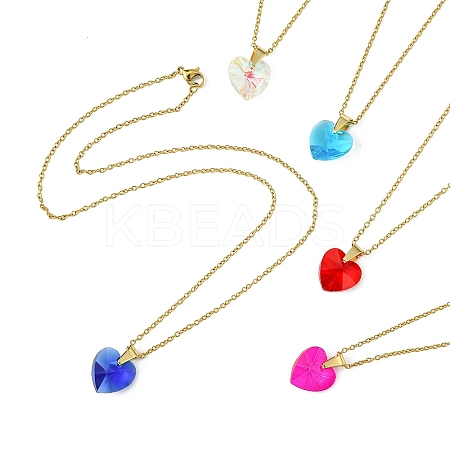 Heart Glass Pendant Necklaces NJEW-K117-01G-1