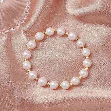 Natural Cultured Freshwater Pearl Round Beaded Stretch Bracelets for Women BJEW-JB12126-1