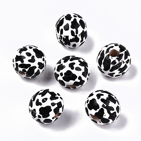 Printed Natural Wooden Beads WOOD-R270-07A-1