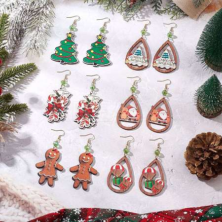 Christmas Printed Wood Dangle Earrings EJEW-JE06519-1