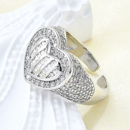 Brass Micro Pave Clear Cubic Zirconia Cuff Rings for Women RJEW-G347-01P-1