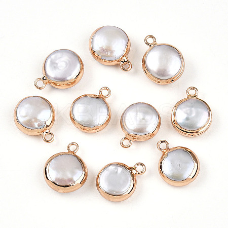 Electroplated Natural Keshi Pearl Flat Round Pendants LS-PEAR-S018-02C-01A-1