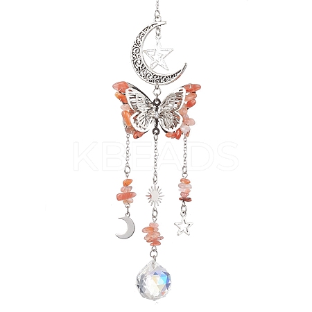 Alloy Hollow Moon Butterfly Hanging Ornaments HJEW-TA00173-03-1