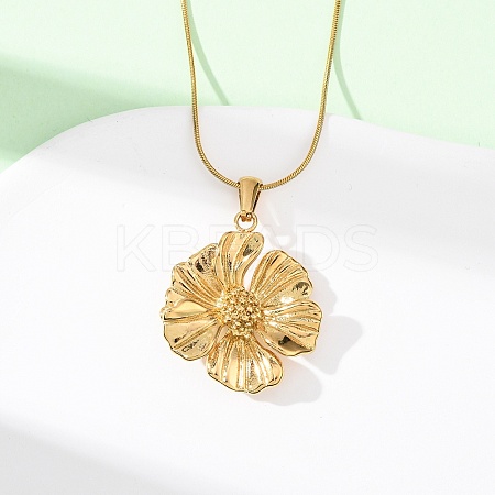 304 Stainless Steel Flower Pendant Snake Chain Necklaces for Women NJEW-F354-11B-G-1