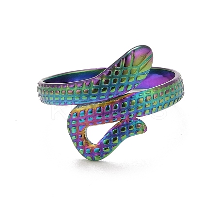 Rainbow Color Ion Plating(IP) 304 Stainless Steel Snake Open Cuff Ring for Women RJEW-A005-37MC-1