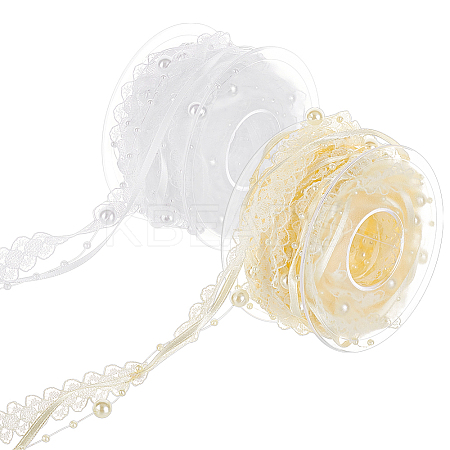 2 Rolls 2 Colors Plastic Imitation Pearl Beaded Trim OCOR-FG0002-06-1