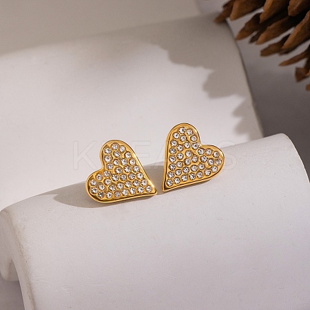 304 Stainless Steel Full Crystal Rhinestone Heart Stud Earrings for Women IV5309-2-1