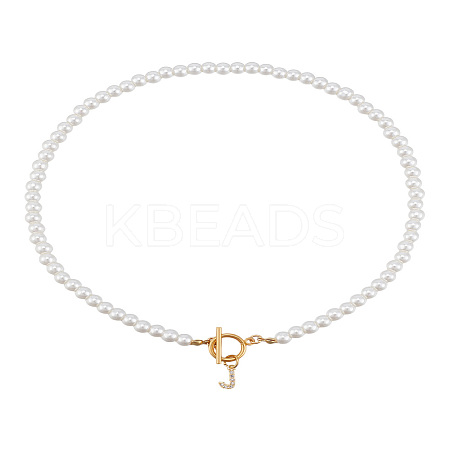 1Pc Brass Clear Cubic Zirconia Letter Pendant Necklaces NJEW-LP0001-32J-1