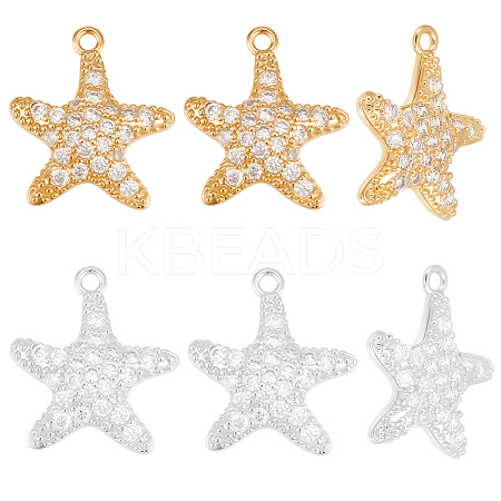 10Pcs 2 Colors Brass Micro Pave Cubic Zirconia Pendants KK-BBC0019-01-1