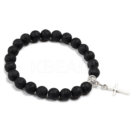 Cross Bracelet Men's European and American Fashion Personality Black Bracelet Ethnic Style Jewelry Lava Stone XK5170-10-1