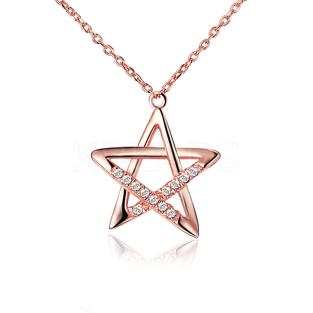 925 Sterling Silver Star Rhinestone Pendant Necklaces TS-N264-RG-1