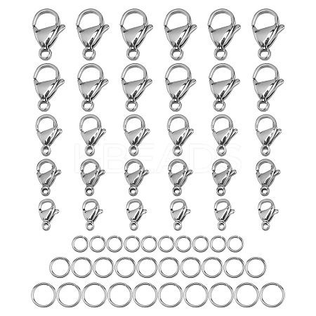 30Pcs 3 Style 304 Stainless Steel Jump Rings and 30Pcs 5 Style 316 Stainless Steel Lobster Claw Clasps STAS-FH0001-37-1