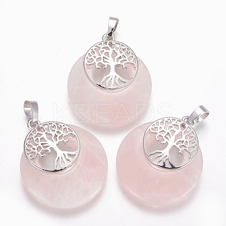 Natural Rose Quartz Pendants G-F573-C12-1