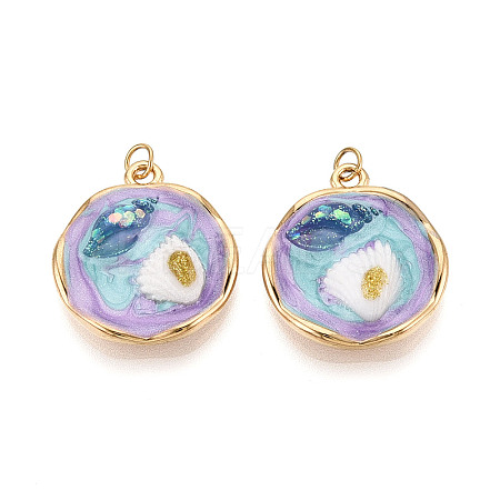 304 Stainless Steel and Enamel Resin Porcelain Glitter Powder Pendants STAS-T069-85A-1